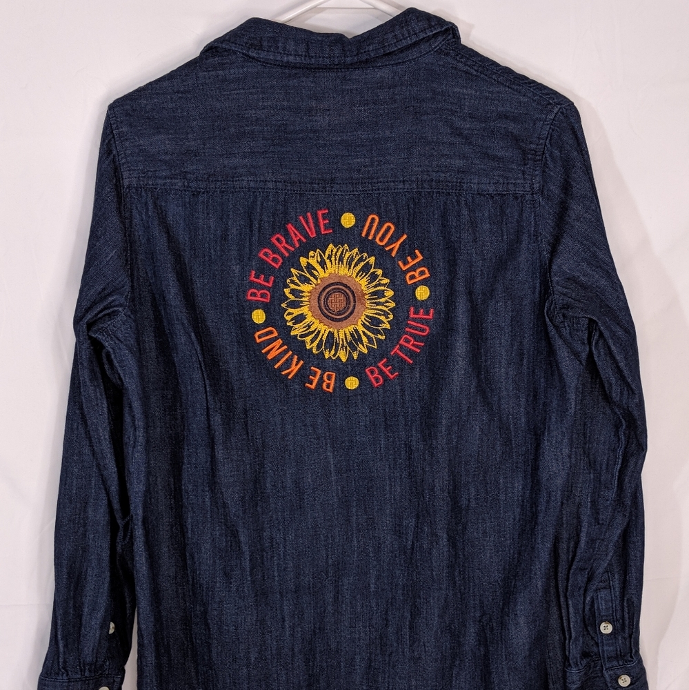 Denim Dress Embroidered sunflower